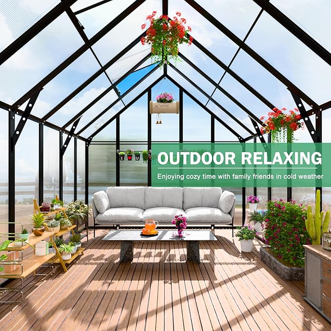 12x10 FT Polycarbonate Greenhouse for Outdoor, Heavy Duty Aluminum Frame Transparent Panels Plants Green House Kit with Windows Vents Door for Backyard Garden, Large Outsides Walk in Greenhouses