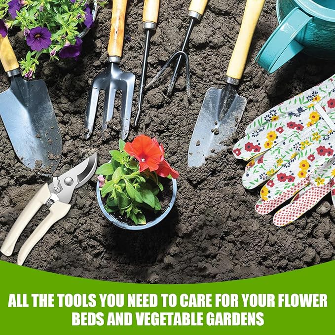 Gardening Tools Set Set for Women, 10 Pieces Heavy Duty Gardening Hand Tools with Storage Handbag Box, Steel Durable Gardening Gifts for Women Men, Mom, Dad - Durable