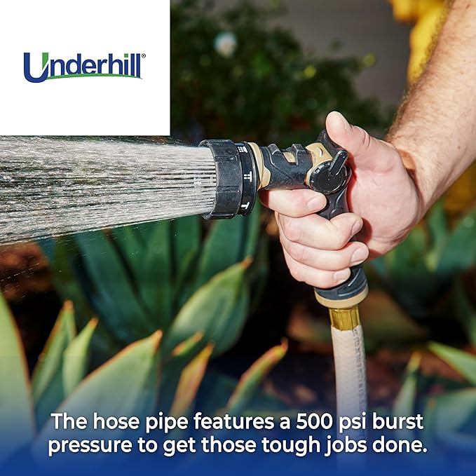 Underhill Proline Gold Series Commercial Garden Water Hose 50 ft, Lightweight, Heavy-Duty, Flexible, Kink Free, Industrial, 500 psi, H58-050PR0-G 5/8" x 50', Gold