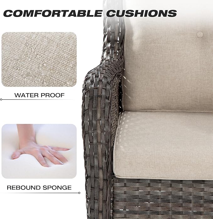 Joyside 5 Piece Outdoor Patio Furniture Set Wicker Conversation Bistro Set Swivel Rocking Chairs with Side Table and Ottomans for Backyard, Porch, Deck(Mixed Grey/Beige)