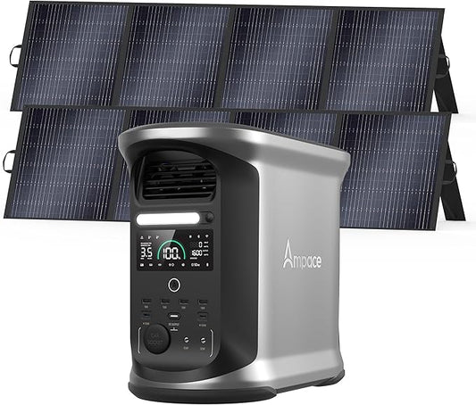 AMPACE Andes 1500 Power Station 2400W(Surge 3600W) Solar Generator with 2x200W Solar Panels, 1462Wh Solar Power Station, 1800W A-Boost Fast Charging, APP Control, Emergency Power for Home Use