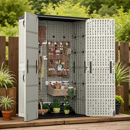Patiowell 50 Cu.ft Outdoor Storage Cabinet with Lockable Door, Waterproof Horizontal Storage Shed for Tools and Patio Furniture, All-Weather Resin Shed Easy Assemble for Pool or Backyards, Brown