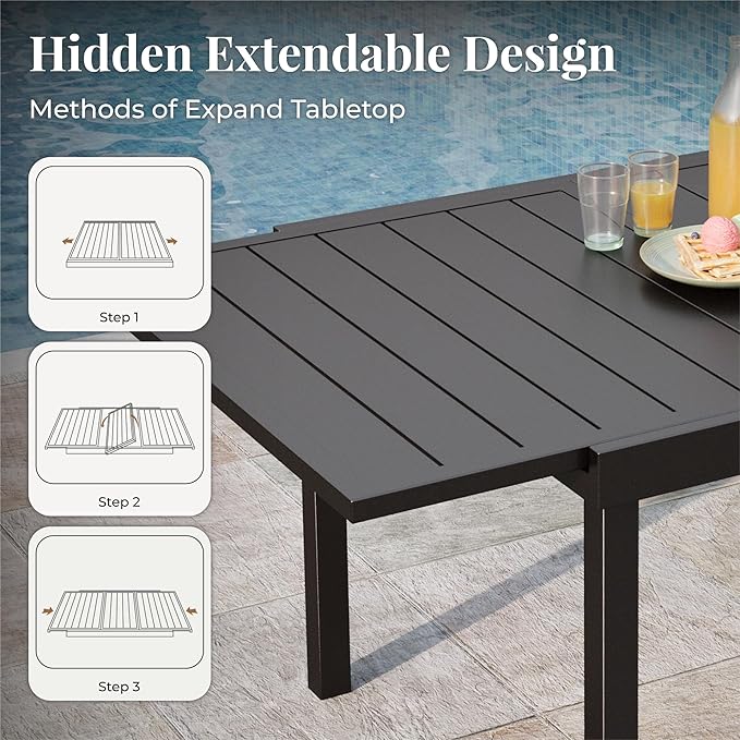 9 Pieces Patio Table and Chairs Set, Patio Dining Set for 8, 8 Textilene Chairs and 1 Expandable Patio Dining Table with Umbrella Hole, for Deck Backyard Lawn Poolside, Red