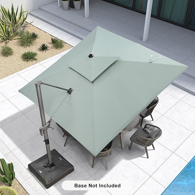 PURPLE LEAF 10 FT Cantilever Umbrella Outdoor Patio Umbrella, Large Offset Square Umbrella, Windproof Heavy Duty Hanging Outside for Patio, Mint Green