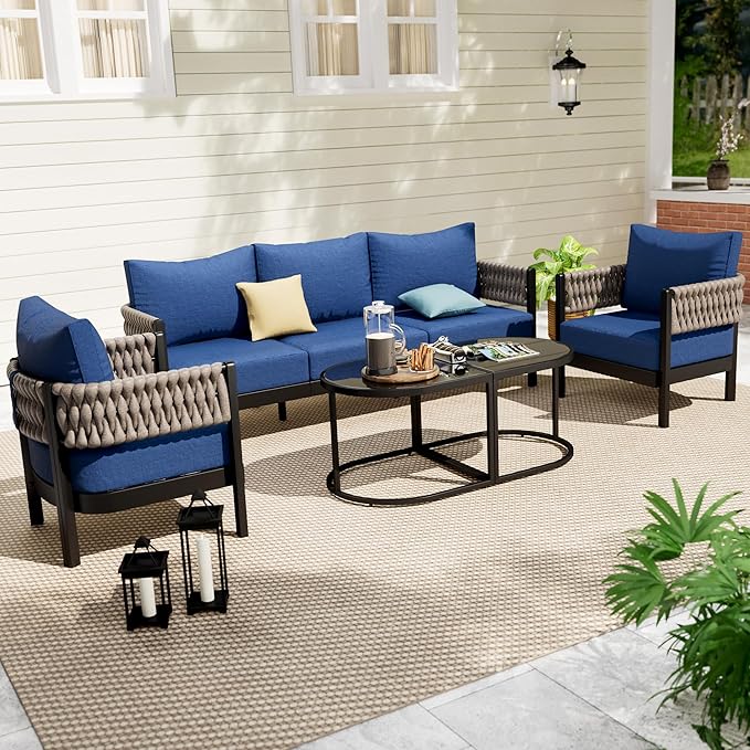 5-Piece Patio Conversation Sets, Armchairs & Coffee Table&Cushions, Deep Seating Modern Furniture Set,Garden, Balcony & Backyard