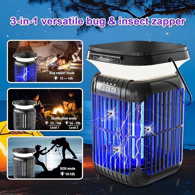 ZENO Dual-Panel Foldable Solar Bug Zapper Outdoor Indoor, 2025 Model Solar Power & USB Rechargeable Mosquito Killer Lantern, Waterproof Pest Control Device, Portable Insect Trap for Home,Yard, Camping