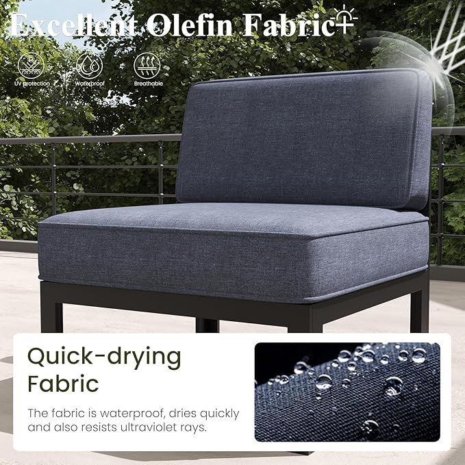LayinSun Large Aluminum Patio Furniture Set, 6 Pieces Modern Outdoor Conversation Set Sectional Metal Sofa Set with Olefin Cushion