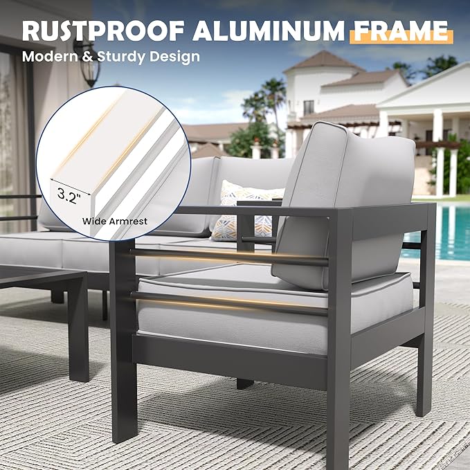 Amopatio Aluminum Patio Furniture Set, 10 Pieces Modern Patio Conversation Sets, Outdoor Sectional Metal Sofa with Coffee Table for Balcony, Garden (Included Waterproof Covers)