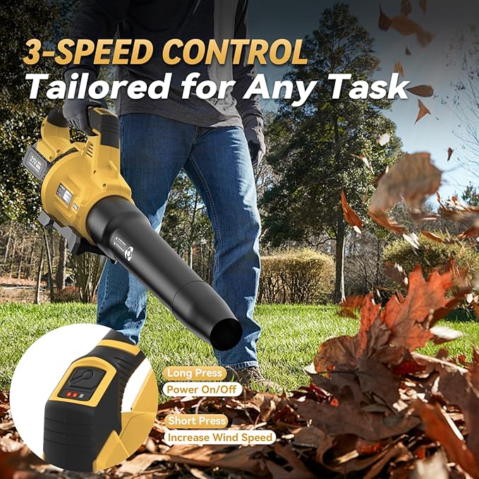 Leaf Blower Cordless,650 CFM & 160 MPH Electric Cordless Leaf Blower with 2 * 4.0Ah Batteries & Noise-Reduction Ear Muffs,3 Speed Powerful Blowing Ideal for Lawn Care, Blowing Leaves, Dust, Snow