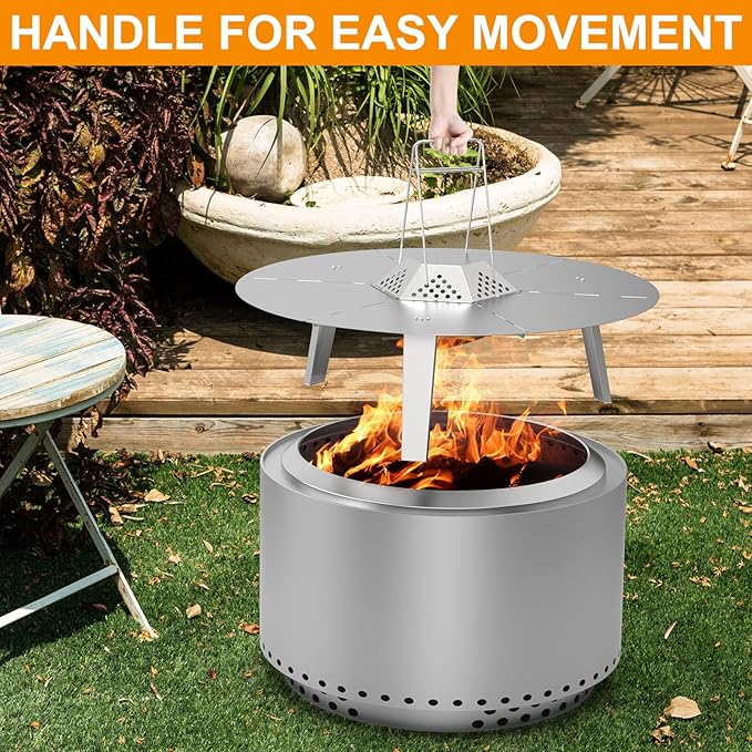 Fire Pit Heat Deflector for Solo Stove Yukon 27" Accessories, Portable Heat Diffuser for Solo Yukon & 27" Other Firepit for Firepit Captures & Redirects Warmth 304 Stainless Steel with Carrying Handle