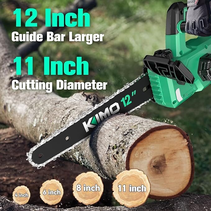 KIMO Brushless Electric Chainsaw 12 Inch Cordless with 4.0Ah Battery & Fast Charger, 54.5 FT/S Powerful Cutting, Security Lock，Auto Oiler Battery Powered Chainsaw for Wood Cutting & Tree Trimming