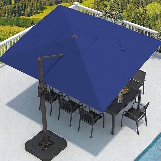 9' X 12' Cantilever Patio Umbrella Rectangular Outdoor Large Offset Umbrellas with 7 Tilts Adjustable 360°Rotation for Deck Pool Garden Backyard, Navy
