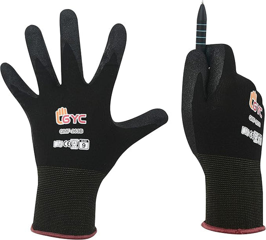 GYC Gloves, DIY, Gardening, Oil & Dry Grip Nitrile Micro Finish Safety Work Gloves - 10 Pairs Pack - Comfortable Grip, Anti-Slip (GMF-263B / SIZE 11 - XX-Large)