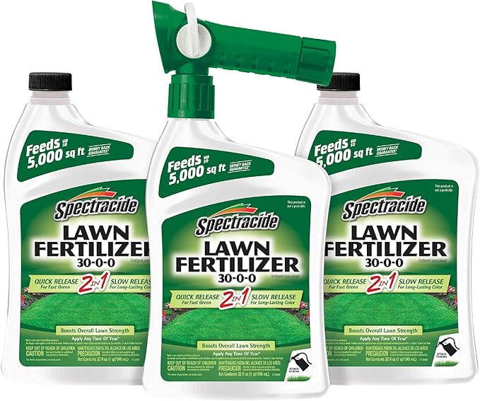 Spectracide Lawn Fertilizer 30-0-0, 3 Count, 2-in-1 Formula Boosts Overall Lawn Strength, Promotes Thick, Green Growth Without Burning