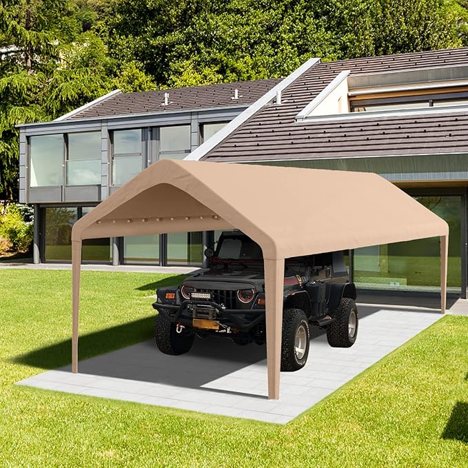 Carport Replacement Canopy Cover 12'x20' for Tent Top Garage Shelter Cover with Ball Bungees, 800D Heavy Duty Replacement Cover Waterproof & UV Protection, Not Included Frame(Brown)