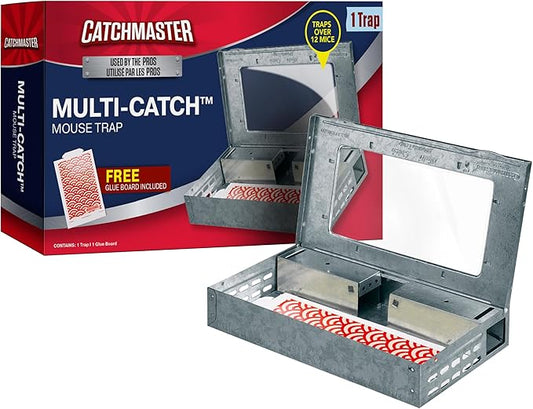 Catchmaster Multi-Catch Mouse Trap, Humane Mouse Trap Indoor for Home, Includes 1 Replaceable Glue Board, Live Catch Pest Control for Garage & Shed