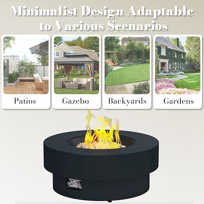 32.5 Inch Propane Fire Pit Table, 50,000 BTU Round Patio Fire Pit Table Outdoor, CSA Certified, Stainless Burner with Steel Lid, Waterproof Cover & Lava Rocks, for Backyard Garden, Black