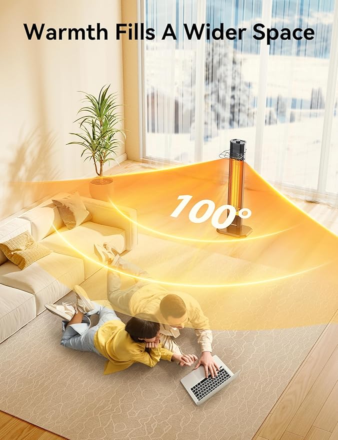 VAGKRI Outdoor Electric Patio Heater, 1500W Dual Carbon Tube 36-inch Infrared Heater, Tip-Over & Overheat Protection,1S Instant Heat, IPX5 Waterproof, Tower Space Heater for Patio, Backyard & Garage