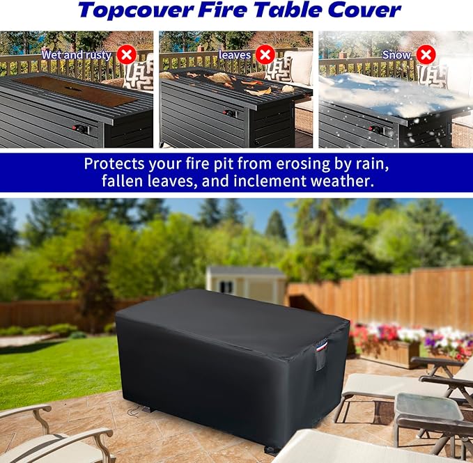 Fire Pit Cover Rectangular,600D Outdoor Furniture Covers Waterproof For Patio Tables,43" Propane Gas Firepit Table Cover For Rectangle Fireplace,43"L x 25"W x 25"H