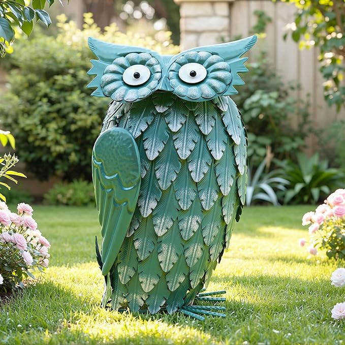 Ultym 16.8" Metal Owl Statue - Handmade Cute Bird Sculpture for Yard & Garden Decor, Boho Home Accent for Shelf, Desk, Living Room, Bedroom, Office, Nice Gift for Bird Lovers