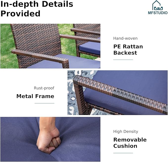 MFSTUDIO 5 Pieces Patio Dining Set, Patio Table and Chairs for 4, Outdoor 42" Round Table with Wicker Chairs, Patio Dininig Furniture Set Wicker, Backyard, Porch