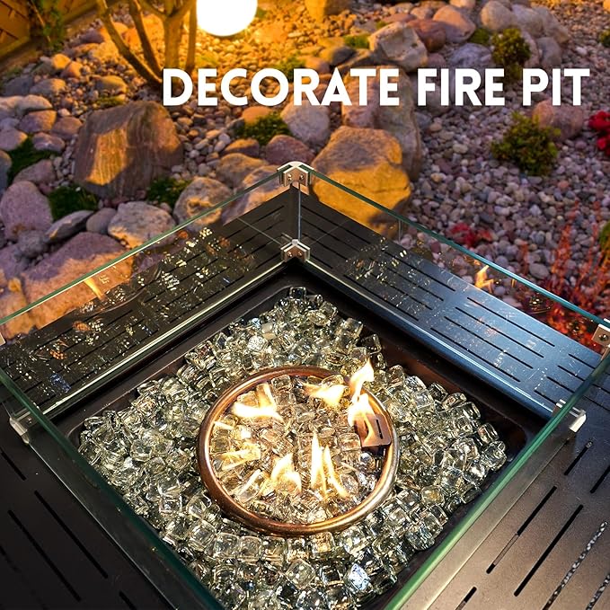 GasSaf Crystal Ice Fire Glass Cubes for Outdoor Fire Pit, Fireplace, Replaces Existing Gas Logs & Lava Rocks, 1 Inch Glass(20 Pound)(Crystal Ice Luster)