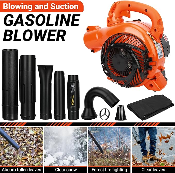 Lefitap Gas Leaf Blower - Blowing & Suction, 2 in 1 Light Handheld Leaf Blower 26CC 424 CFM 2-Cycle - with Straight and Curved Blow Pipe, Powerful Gas Powered Snow Blowers for Lawn Care