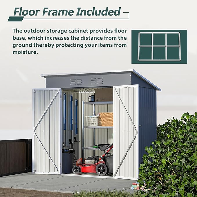Favfurish 6x4FT Storage Shed with Lockable Door,Heavy Duty Outdoor Metal Sheds with Punched Vent, Waterproof Tool Sheds for Garden,Backyard,Lawn,Easy to Assemble,Gray