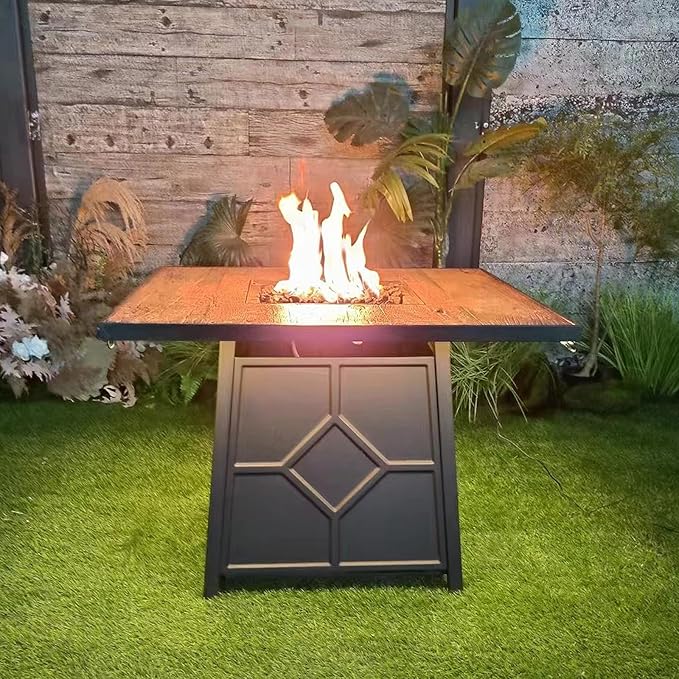 Afterglow Outdoor 32" Propane Fire Pit Table, 40000 BTU Firepit w LED Lighting, Weather Resistant Cover and Lava Rocks, Terra Fab Top and Steel Base for Outside Patio Backyard Garden