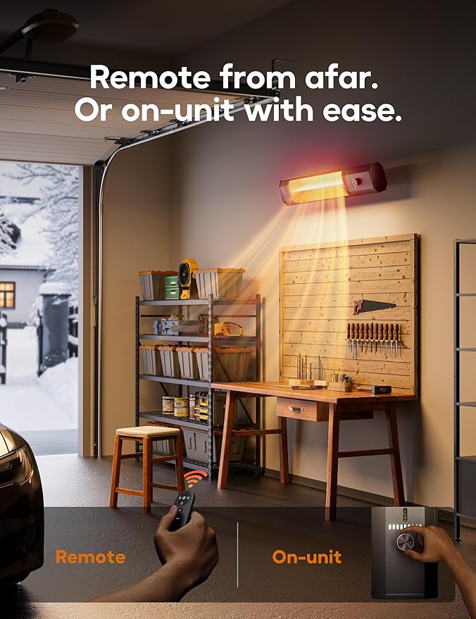 Patio Heater for Outdoor Use, 34.2" Electric Overhead Heaters, 1500W, Wall Mount Infrared Heater, 9 Levels Heating with Remote, 9H Timers, IPX5 Waterproof, Garage, Restaurant Backyard, Black