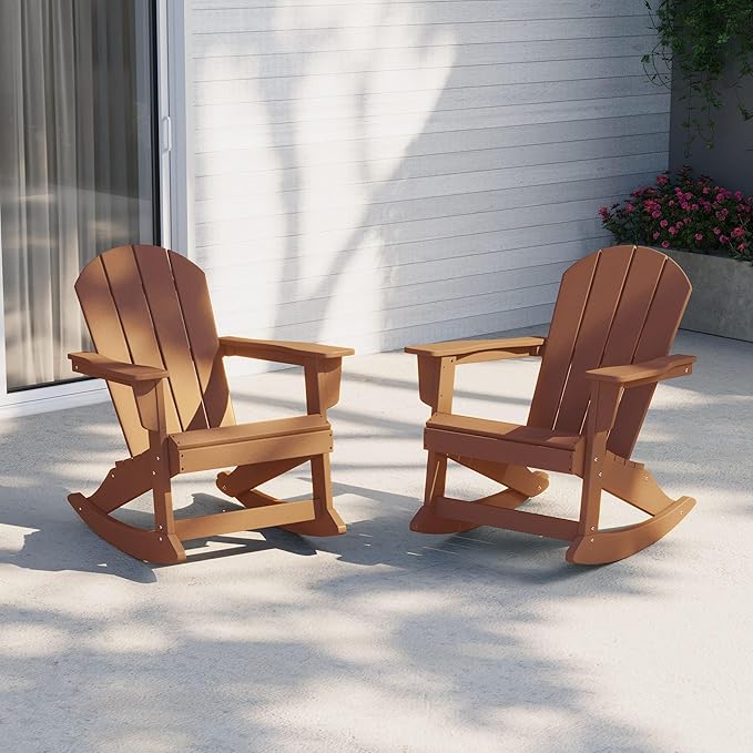WestinTrends Malibu 2 Piece Set Outdoor/Patio Poly Adirondack Rocking Chairs (2 Seater), Teak