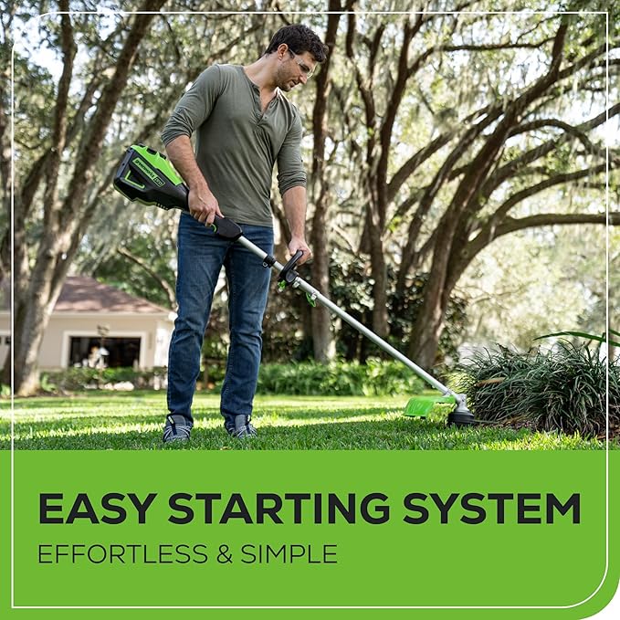 Greenworks 60V 16" Brushless Cordless String Trimmer, Attachment Capable, Load N’ Go Line Head, Shoulder Strap Included, 4.0Ah Battery & Charger, 4-Year Warranty
