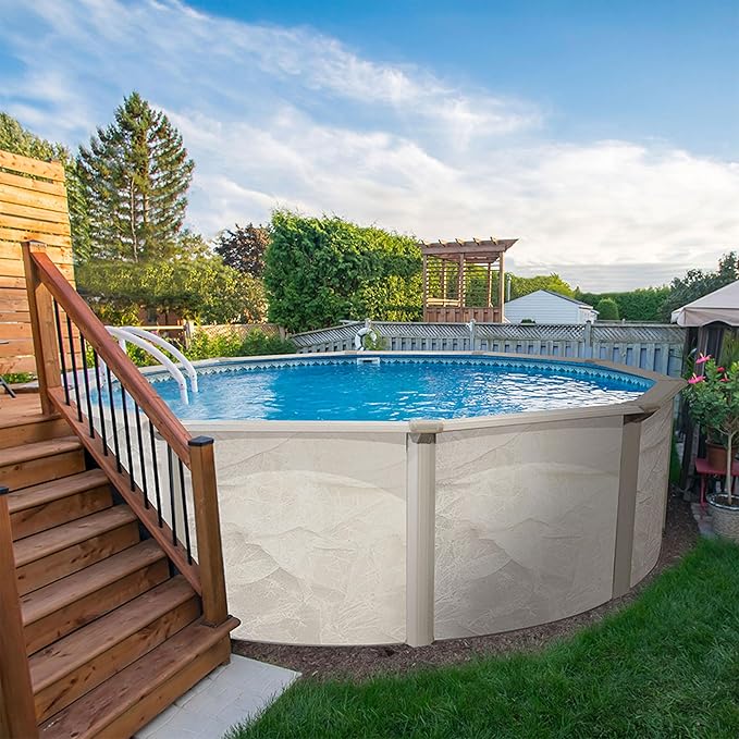 Aquarian Above Ground Swimming Pool, Phoenix Steel-Frame, Round, 21' x 52", Tan - Large Heavy-Duty Outdoor Family Pool for Backyard, Patio, and Yard