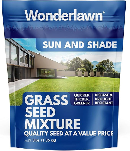 Barenbrug Wonderlawn Sun and Shade Grass Seed Mix for Lawn Care and Landscaping, 3 lbs. Bag