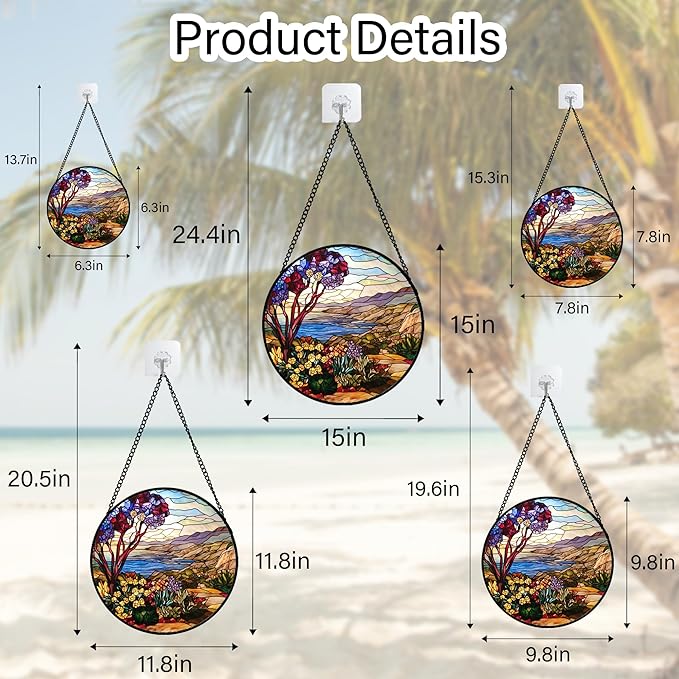 QZQCBLC Stained Glass Window Hanging Retro Wildflowers Lake Mountain Scenery 7.8" - Suncatcher Door Garden Sun Catcher Home Decor Birthday Christmas for Mom Men Woman Friend