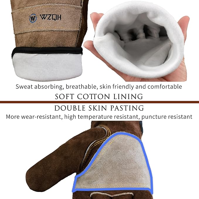 Leather Work Gloves for Men or Women. Medium Glove for Gardening, Tig/Mig Welding, Construction, Chainsaw, Farm, Ranch, etc. Cowhide, Cotton Lined, Utility, Firm Grip, Durable. Coffee-grey M