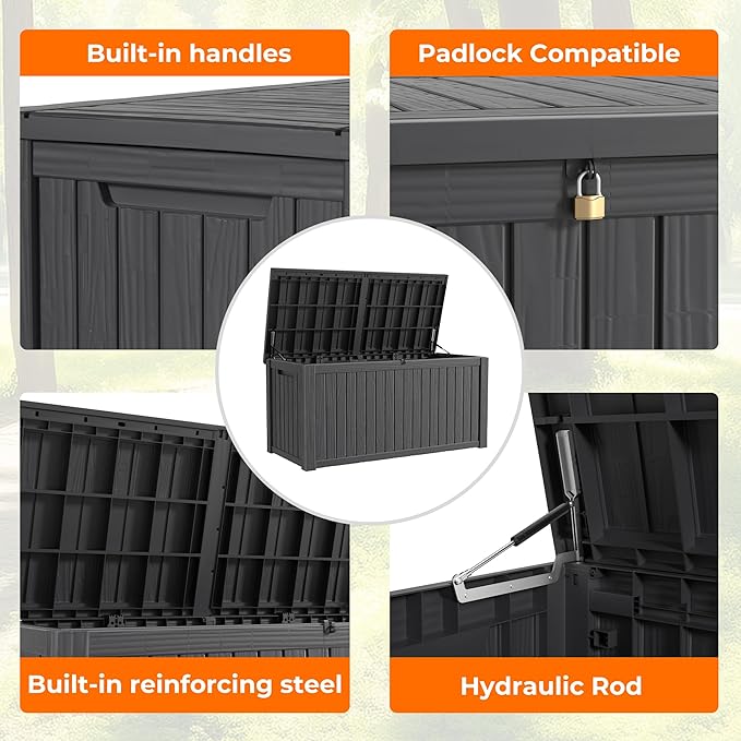 181 Gallon Deck Box Large Outdoor Storage for Patio Furniture,Outdoor Cushions,Garden Tools and Pool Supplies,Waterproof,Resin,Lockable(Black)