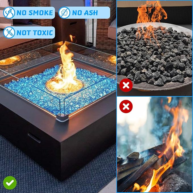 Fire Glass for Propane Firepit, Fireplace and Outdoor Decorative, Caribbean Blue Fire Pit Rocks 10LB, 1 Inch Diamond High Luster Glass Beads
