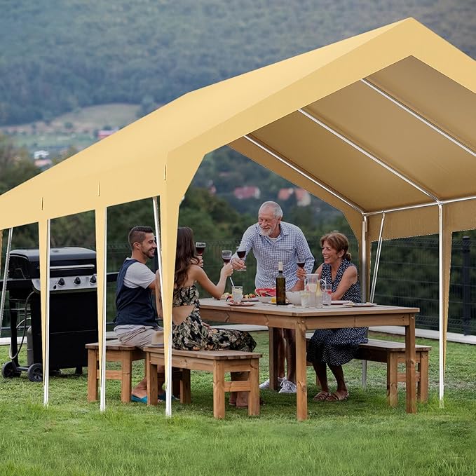 12x20FT Heavy Duty Carport Canopy Portable Garage Shelter, Waterproof UV-Resistant Outdoor Storage Cover with Adjustable Height for Cars Boats