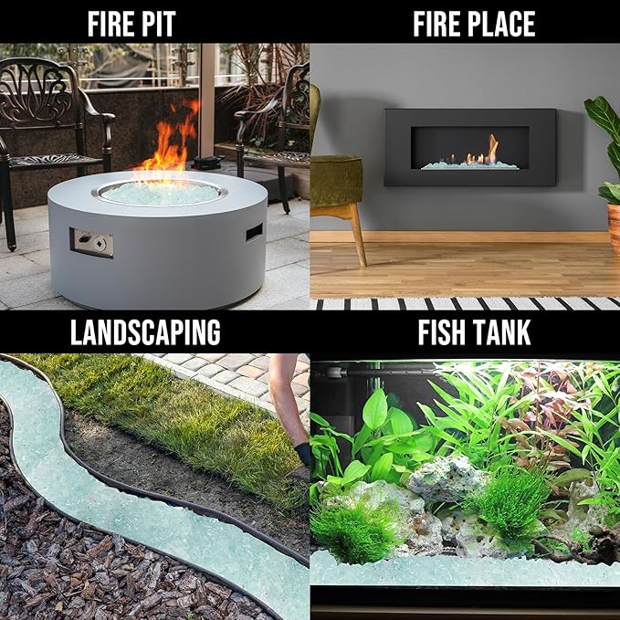 Skyflame High Luster 10-Pound Regular Fire Glass for Fire Pit Fireplace Garden Landscaping Crystal Ice 1/2" Size