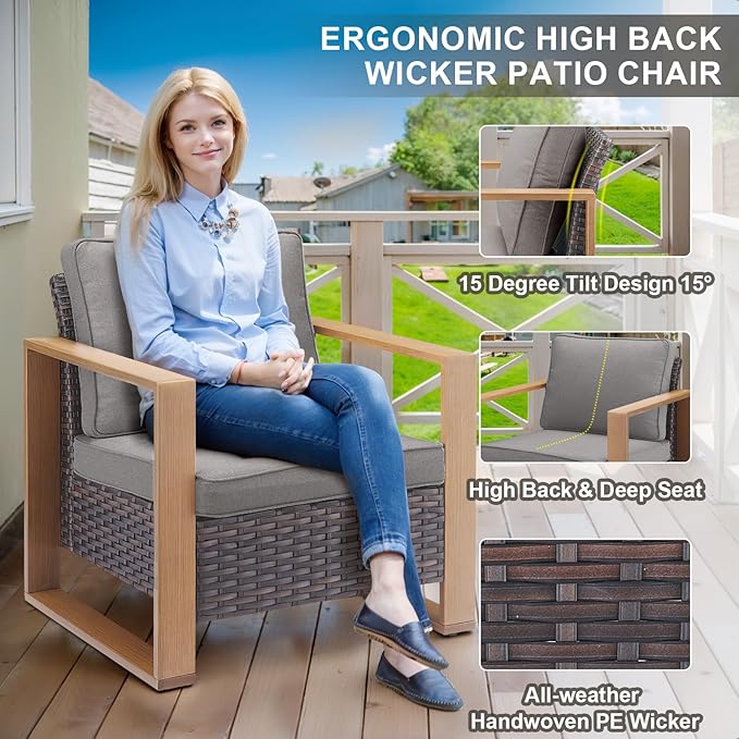 Belord Social 5 Pieces Patio Furniture Set - Patio Chairs Set of 4 with 50000BTU Propane Fire Pit Table, Durable Wicker Outdoor Conversation Set for Casual Gathering