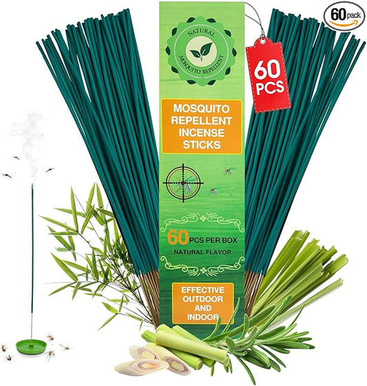 60 Pcs Natural Mosquito Repellent Outdoor Patio, Citronella Oil Mosquito Incense Sticks Plant-Based Bug Repellent for Patio Camping Fishing Backyard Travel Mosquito Control