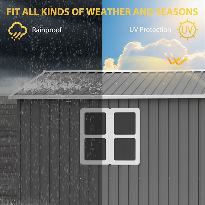 12x10 FT Heavy Duty Metal Outdoor Storage Shed with Window & Floor Frame, Lockable Double Doors, Weatherproof Steel Garden Tool Shed for Bikes, Lawn Mowers, Patio & Backyard Equipment Storage
