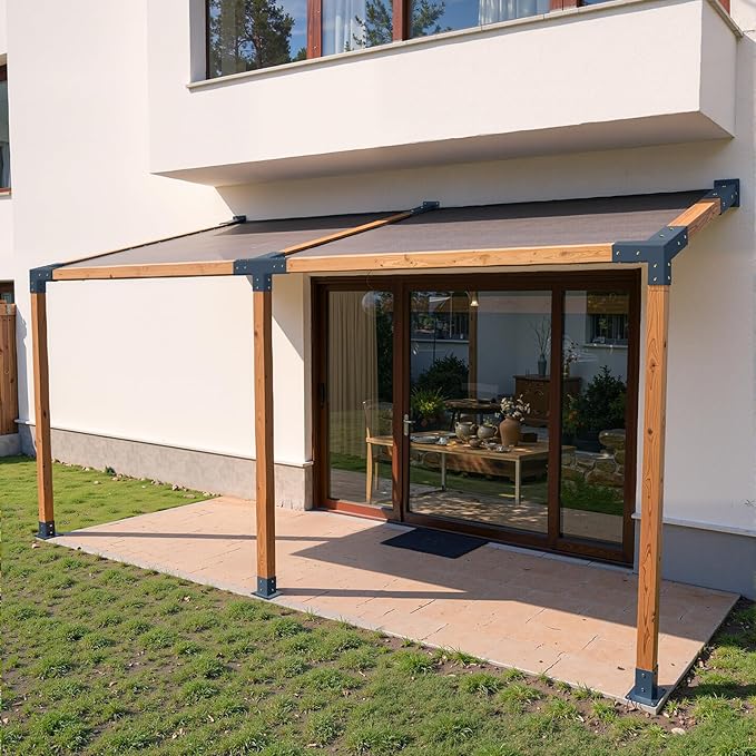 VEVOR Pergola Kit, 4x4 Inch 4-Way Slanted Bracket for 3.5x3.5 Inch Wood Beams in Actual Size, Carbon Steel Pergola Bracket with Post Base and Wall Mount Base, for Outdoor Pergolas, Gazebos, Sheds