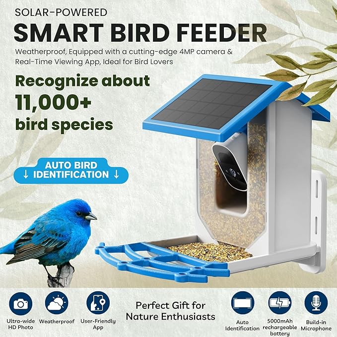 FLUTRR Smart Bird Feeder with Camera | HD Solar Powered Bird Feeder with Camera | Night Vision Camera with Motion Detection | WiFi Bird Cam is Perfect for Bird Lovers |