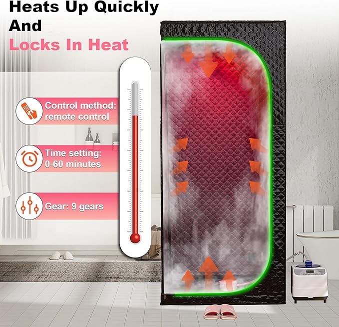 Steam Sauna Tent for Home with Transparent Door, Portable Indoor Sauna with Powerful Steam Heating, Foldable Personal Spa for Relaxation (Single Rectangular – Red Light, Black)