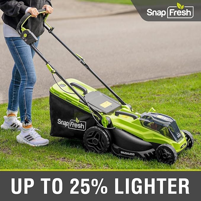 SnapFresh Electric Lawn Mower - 40V 16” Cordless Lawn Mower with 4.0Ah Battery x 2 and Fast Charger Included - Battery Operated Push Lawn Mowers with Bagger, Brushless Motor