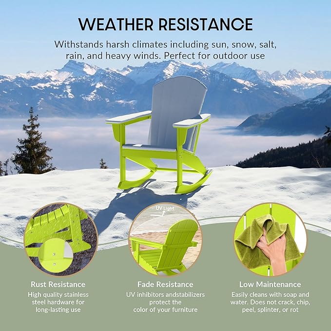 WestinTrends Malibu Outdoor/Patio Poly Adirondack Rocking Chair, Lime