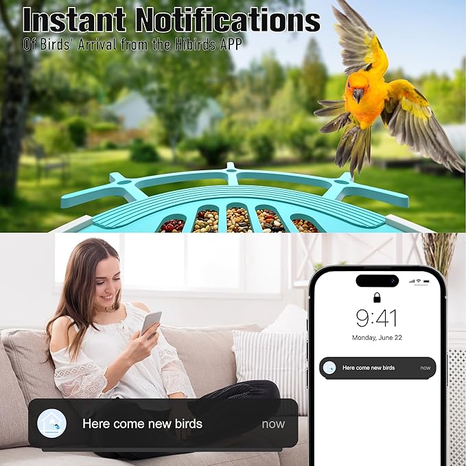 Voxblend Bird Feeder with Camera 3W Solar Powered Panel: Smart Bird Feeder for Outdoors with AI Birds Identify Auto Capture, 2K Live Video, Instant Arrival Alert, Ideal Gift for Parents (Blue)