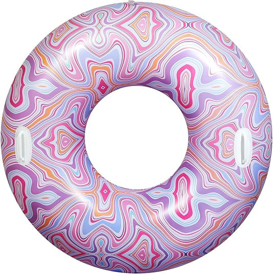 HeySplash Pool Tubes for Adult, Tube Rafts Large Floats with Handles, 42 Inch Inflatable Cute Swimming Ring Lounge for Pool Beach River Lake, Swim Floaties Party Decoration Toys, Colorful Pink Ripple